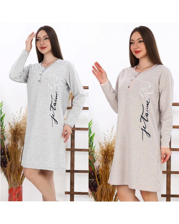 Теплая женская ночная рубашка с длинными рукавами.Байка