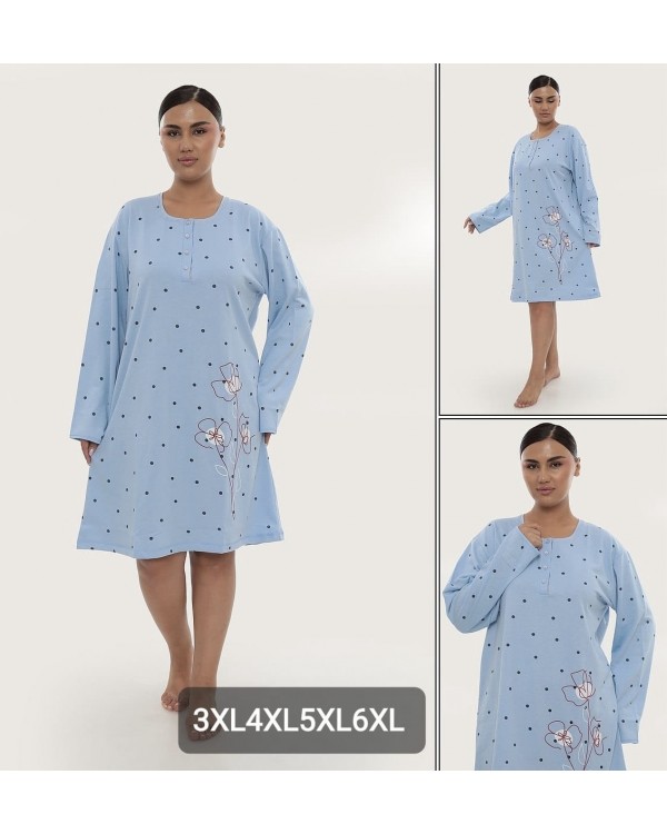 Теплая женская ночная рубашка с длинными рукавами.Байка