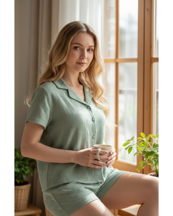 Молодежная муслиновая пижама с шортами LULL(MIHRA) 9004-1 Молодежная муслиновая пижама с шортами LULL(MIHRA) 9004-1